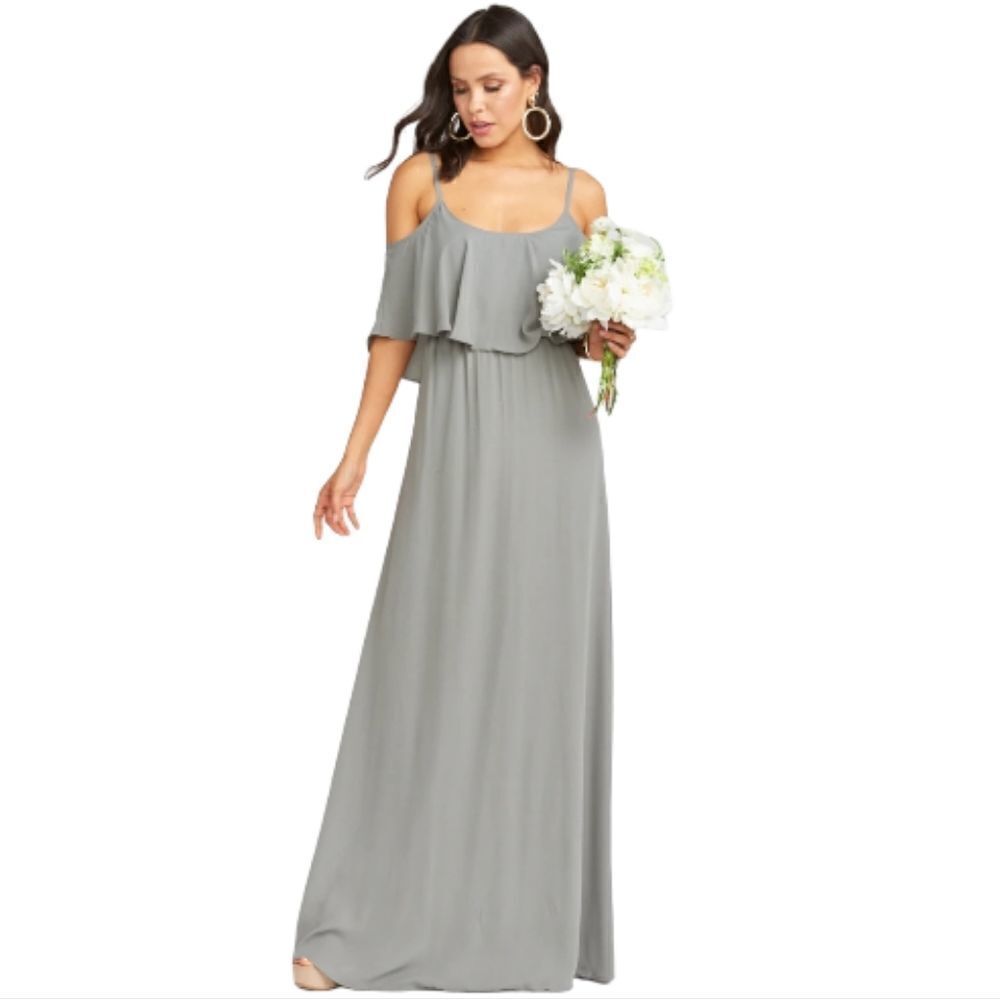 Show Me Your Mumu Caitlin Formal Ruffle Maxi Dress Size Small in Charcoal‎